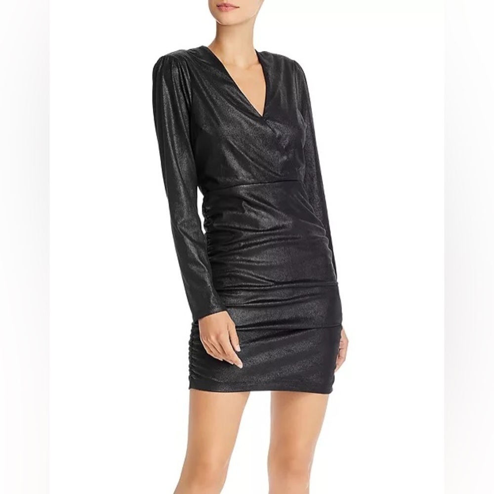 Likely Gwendolyn Ruched Black Metallic Shimmer Mini Dress